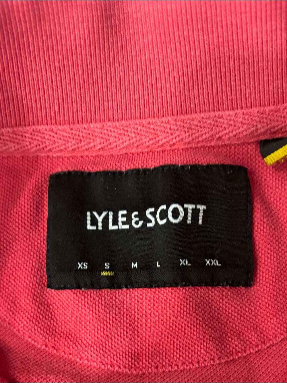2 Lyle & Scott Men's S Yellow and Coral Solid Short Sleeve Knit Polos - Picture 7 of 7